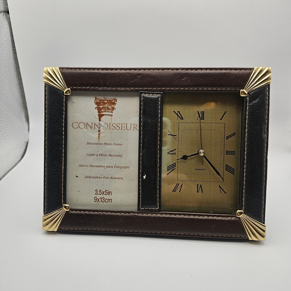 Connoisseur Leather 3.5" x 5" Frame And Quartz Clock